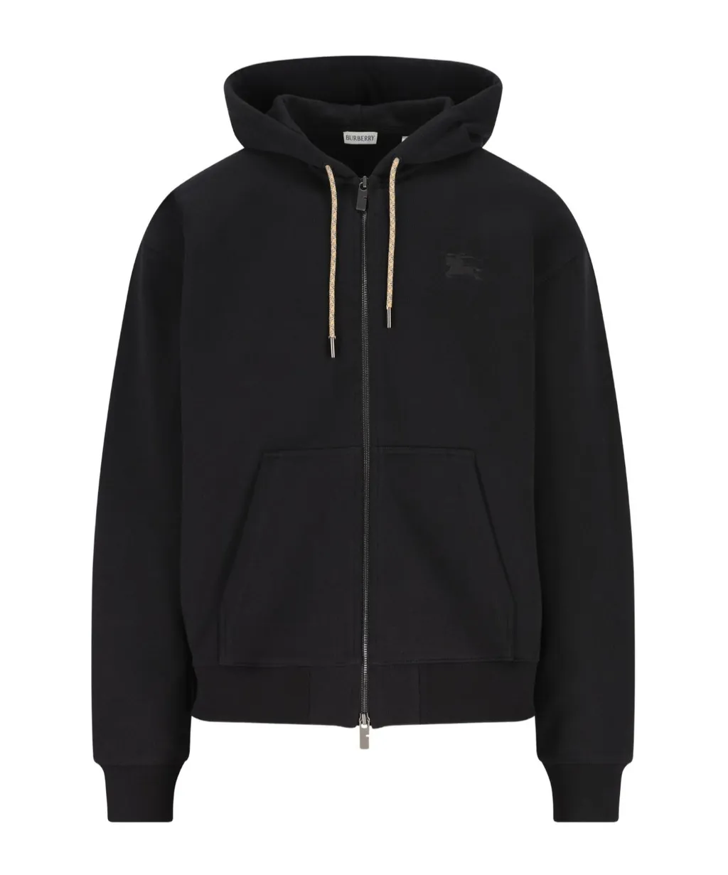 Burberry Checked Zip-Up Drawstring Hoodie