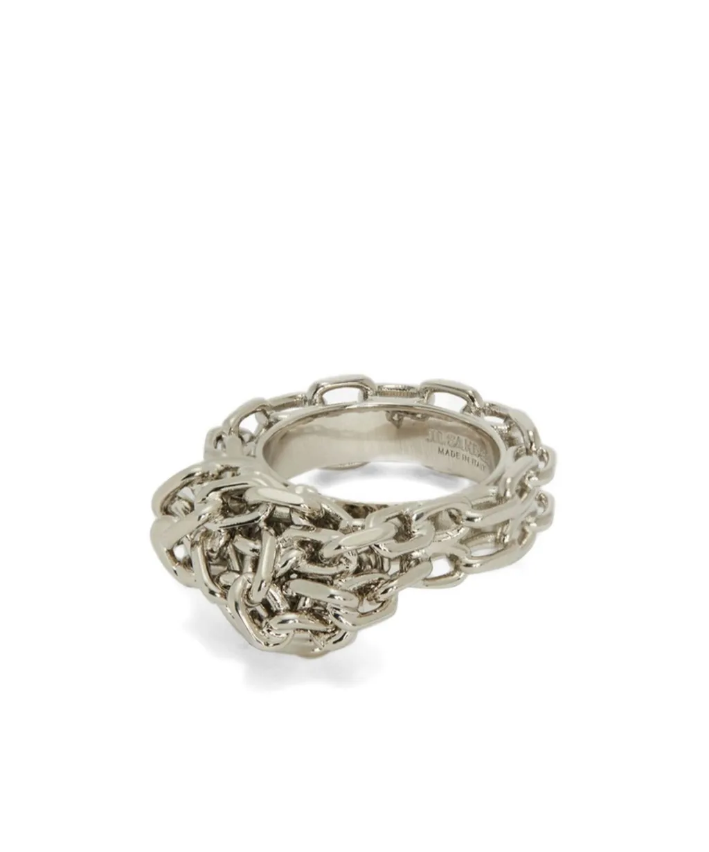 Engraved-Logo Knotted-Chain-Detail Ring