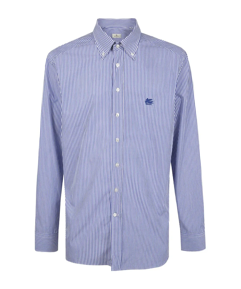 Striped-Pattern Embroidered-Logo Shirt