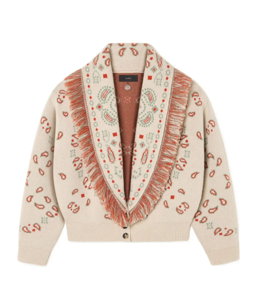 Bandana Jacquard Fringed Cardigan