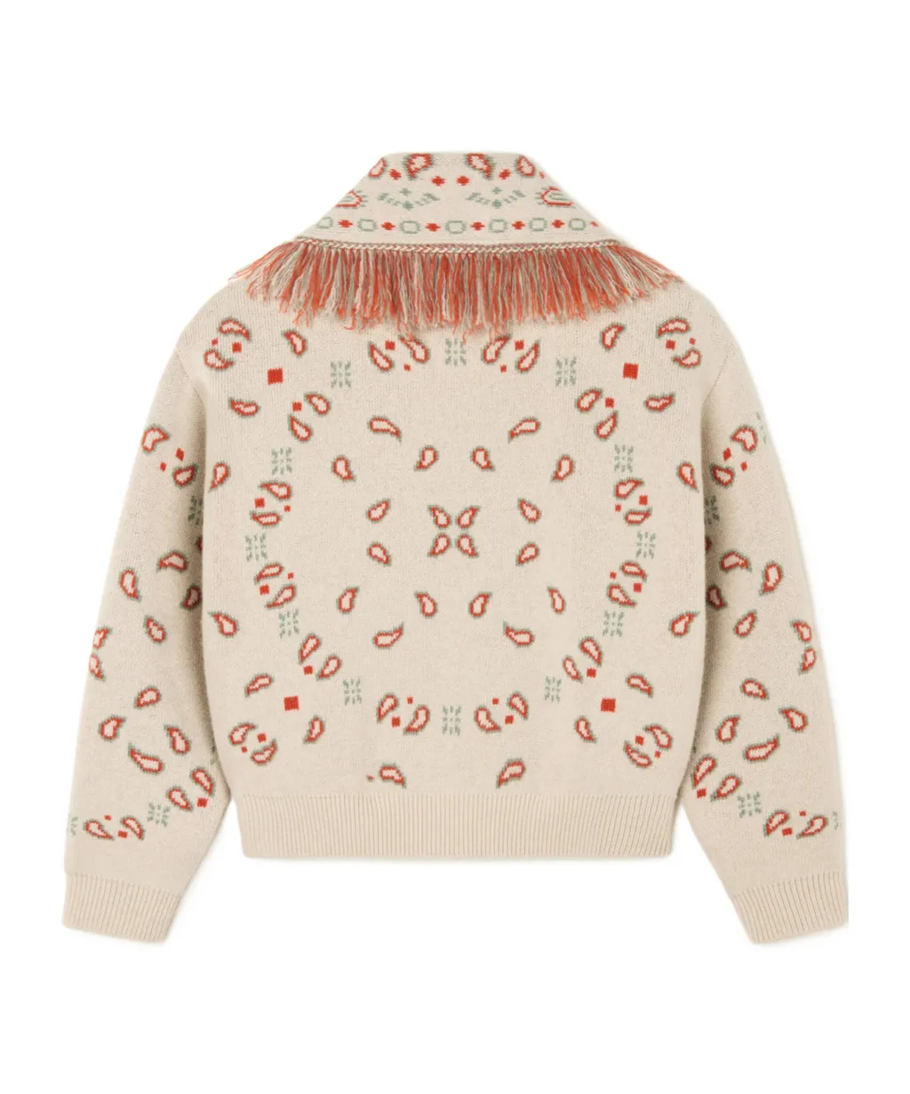 Bandana Jacquard Fringed Cardigan