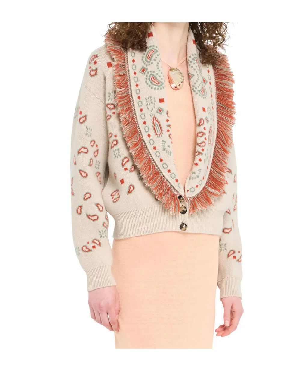Bandana Jacquard Fringed Cardigan