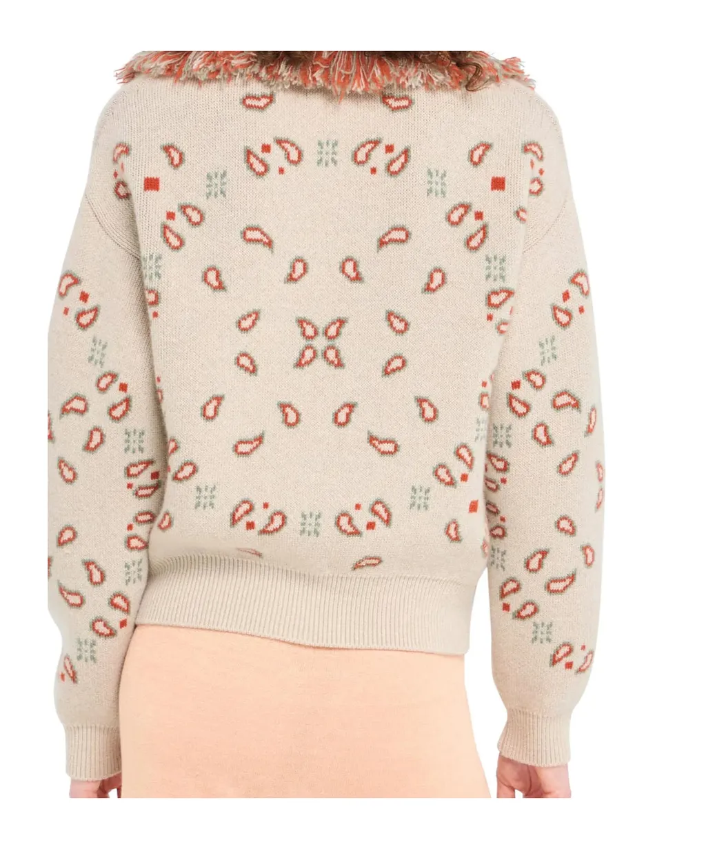Bandana Jacquard Fringed Cardigan
