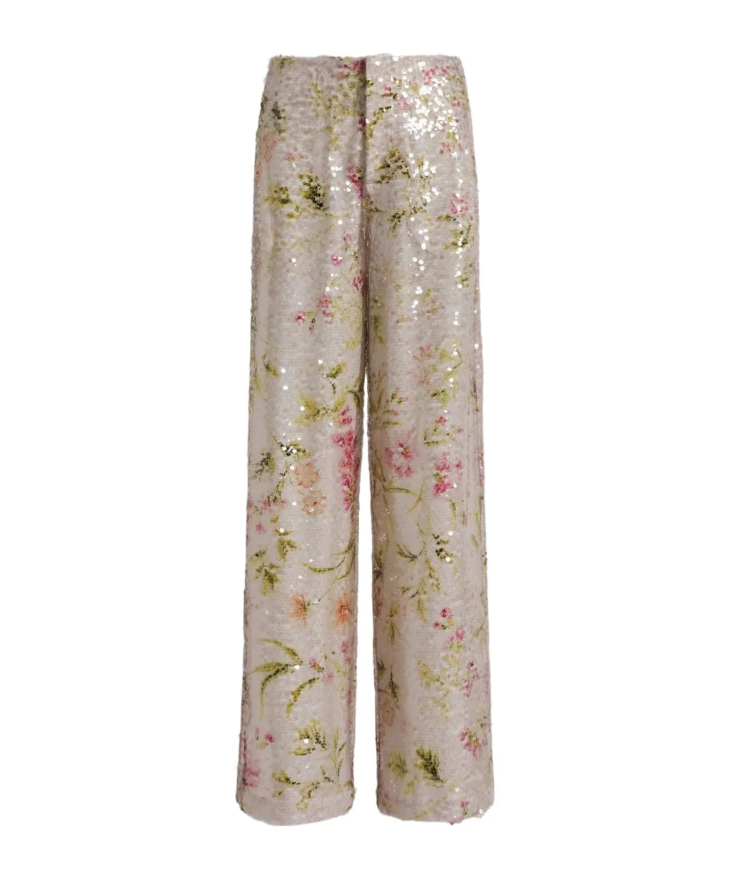 Alberta Ferretti Sequined Floral Print Trousers