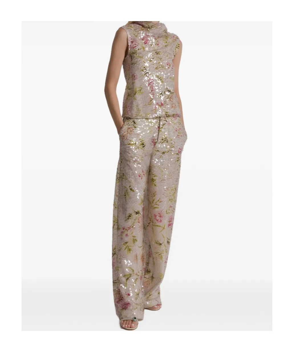 Alberta Ferretti Sequined Floral Print Trousers