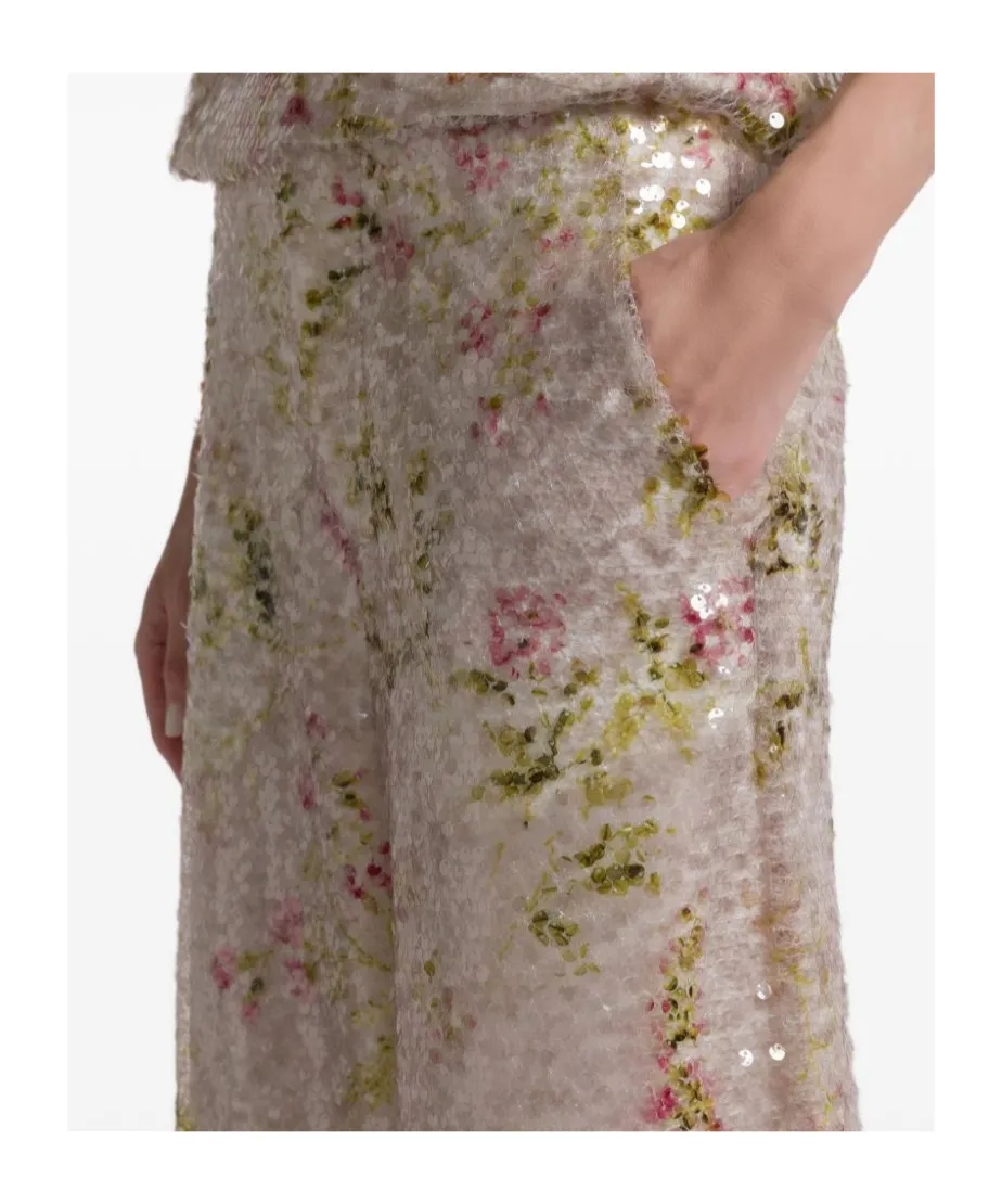 Alberta Ferretti Sequined Floral Print Trousers