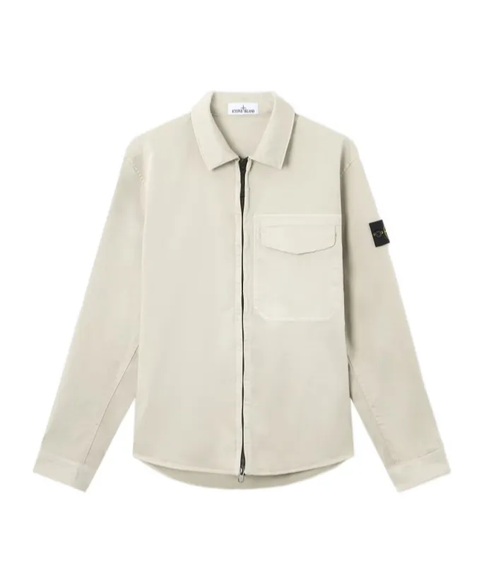 Stone Island Logo Patch Zip-Up Shirt
