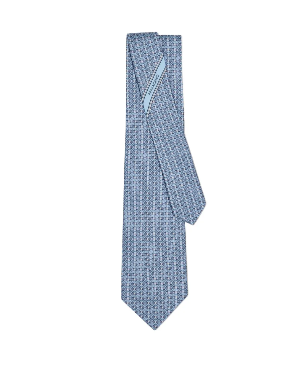 Gancini Chain Print Silk Tie