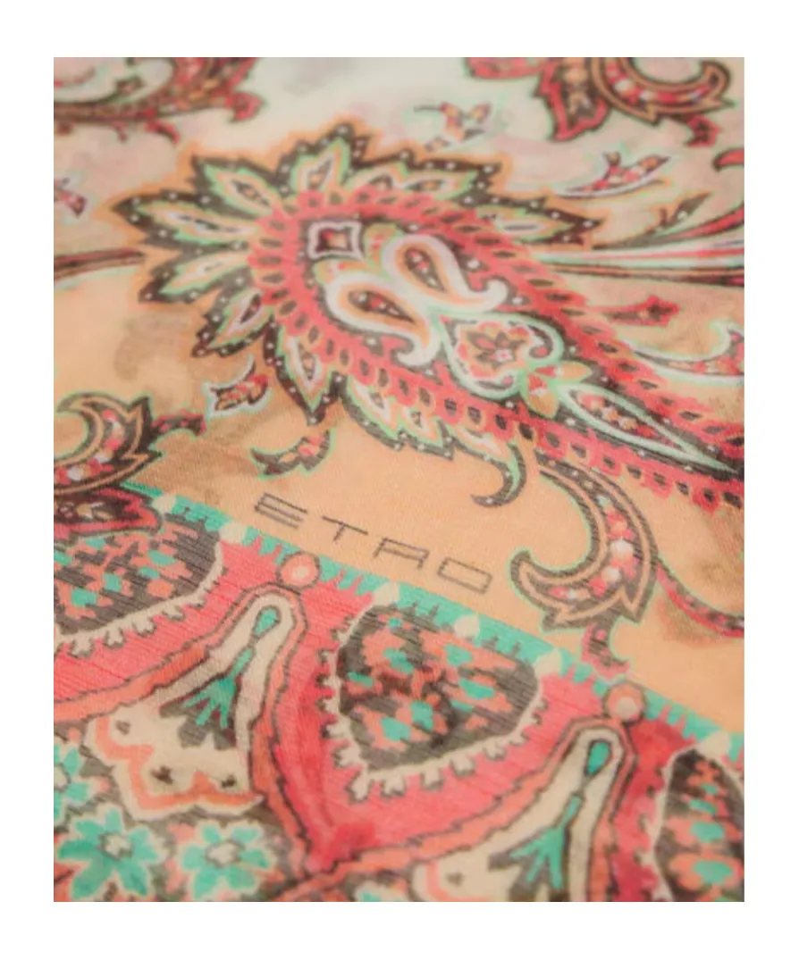 Linen-Blend Scarf With Floral Paisley Motif