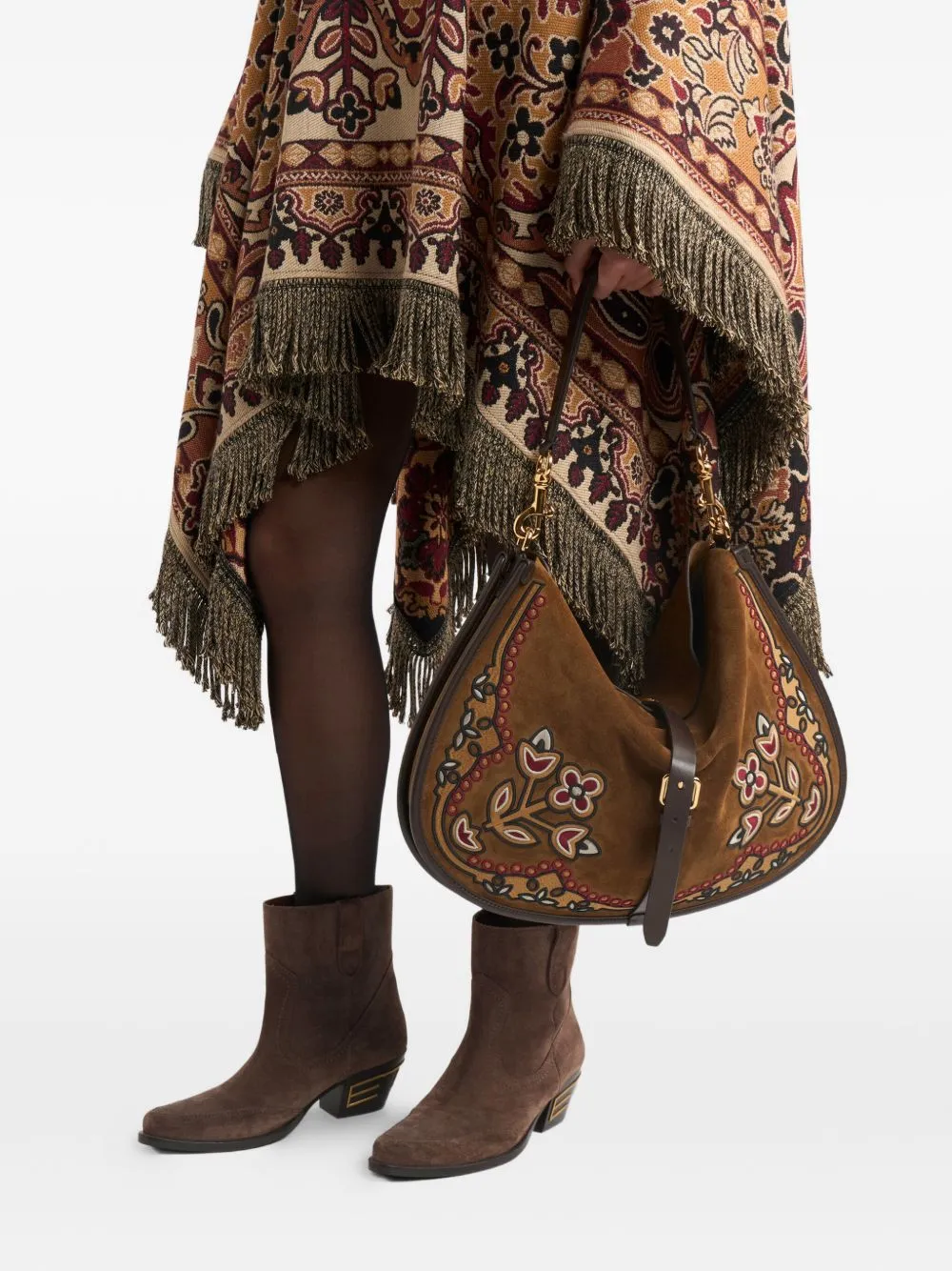 Maxi Suede Pony Bag With Embroidery