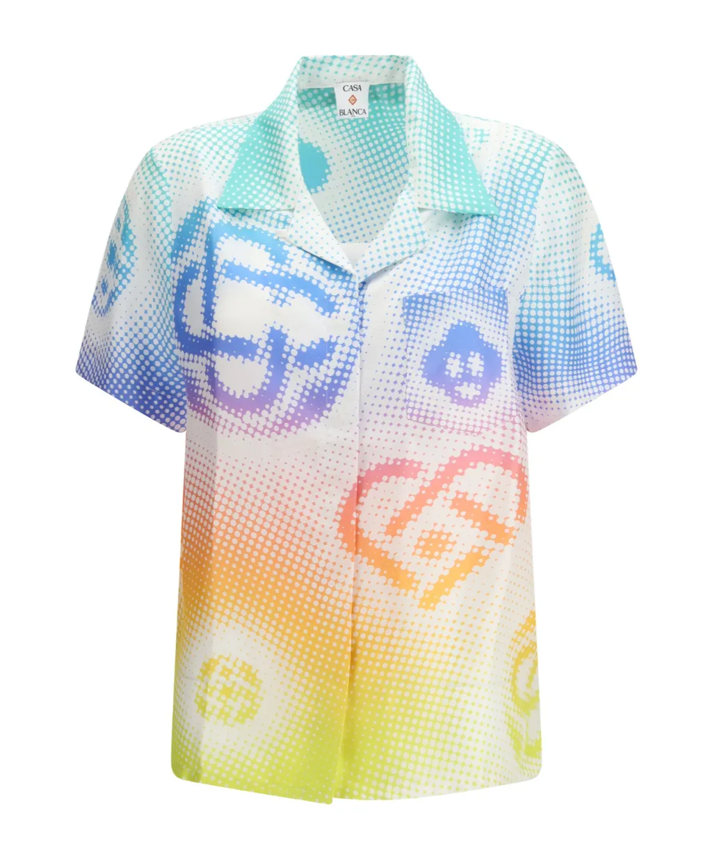Casablanca Halftone Logo Short Sleeved Satin Shirt