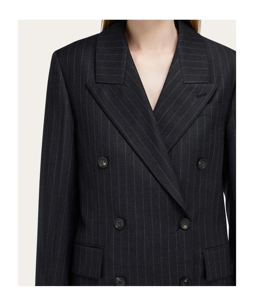Double-Breasted Pinstripe Suit Jacket