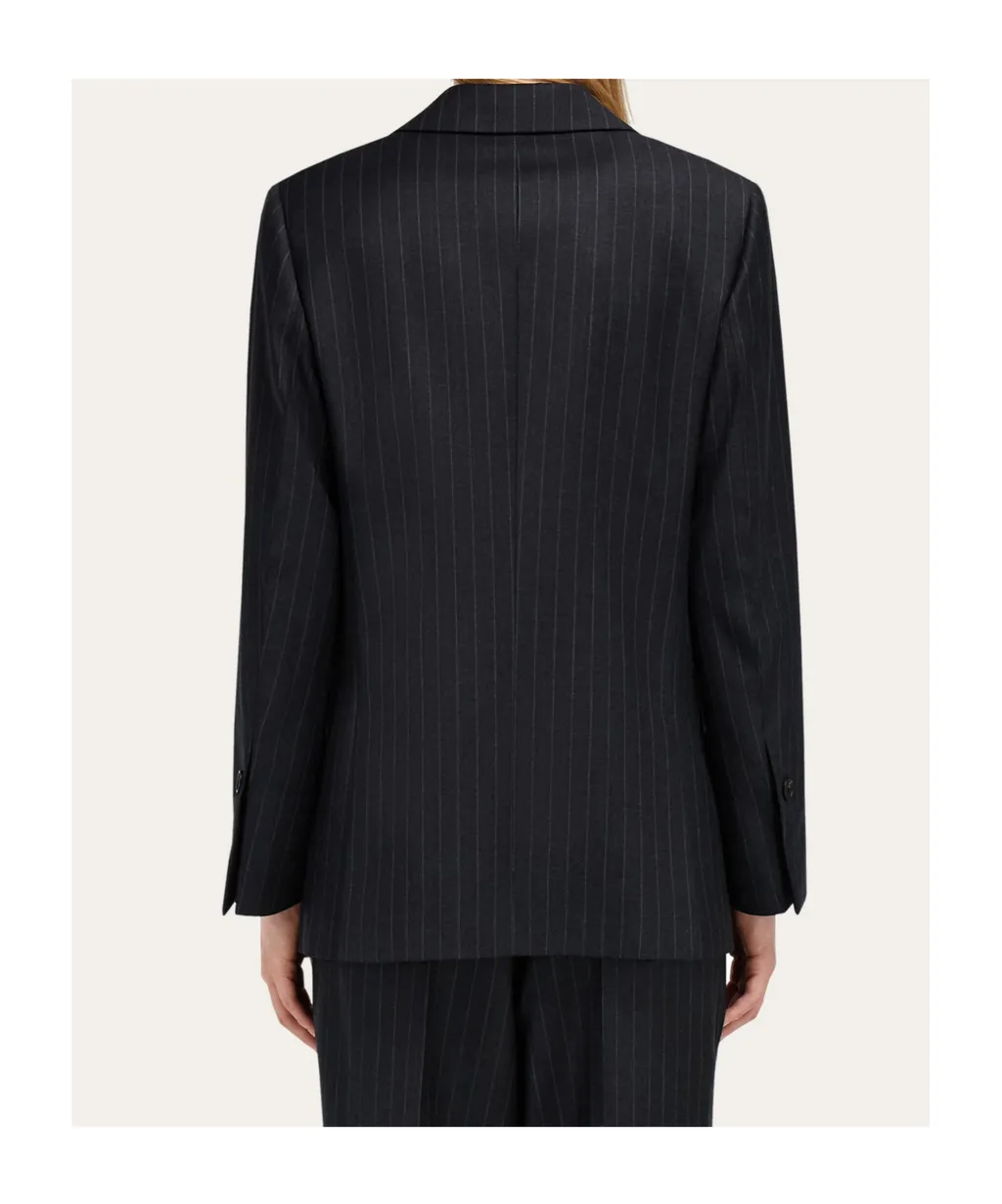 Double-Breasted Pinstripe Suit Jacket