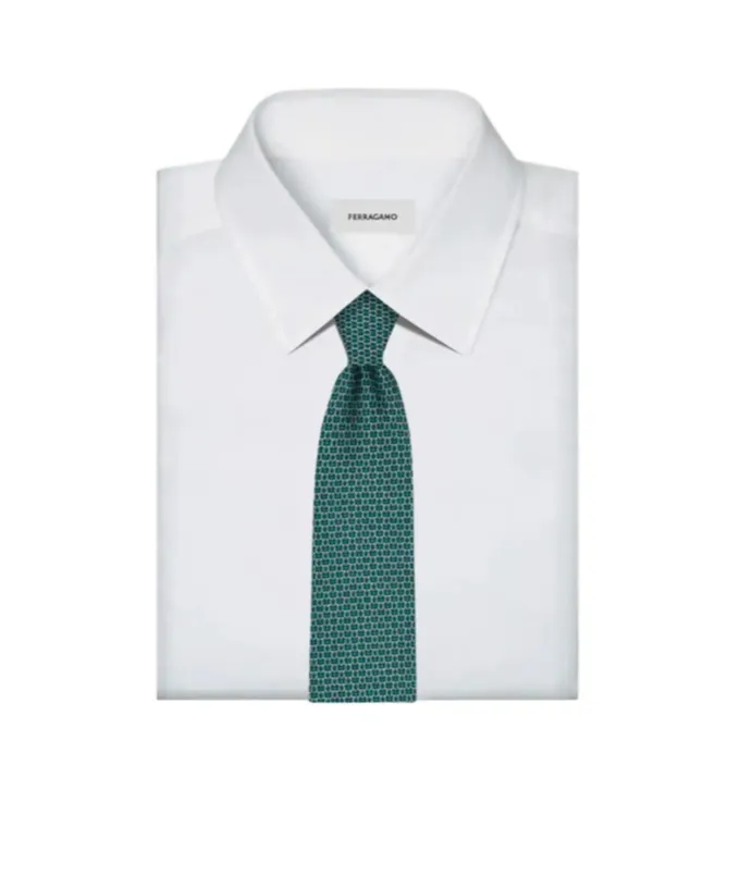 Gancini Print Silk Tie