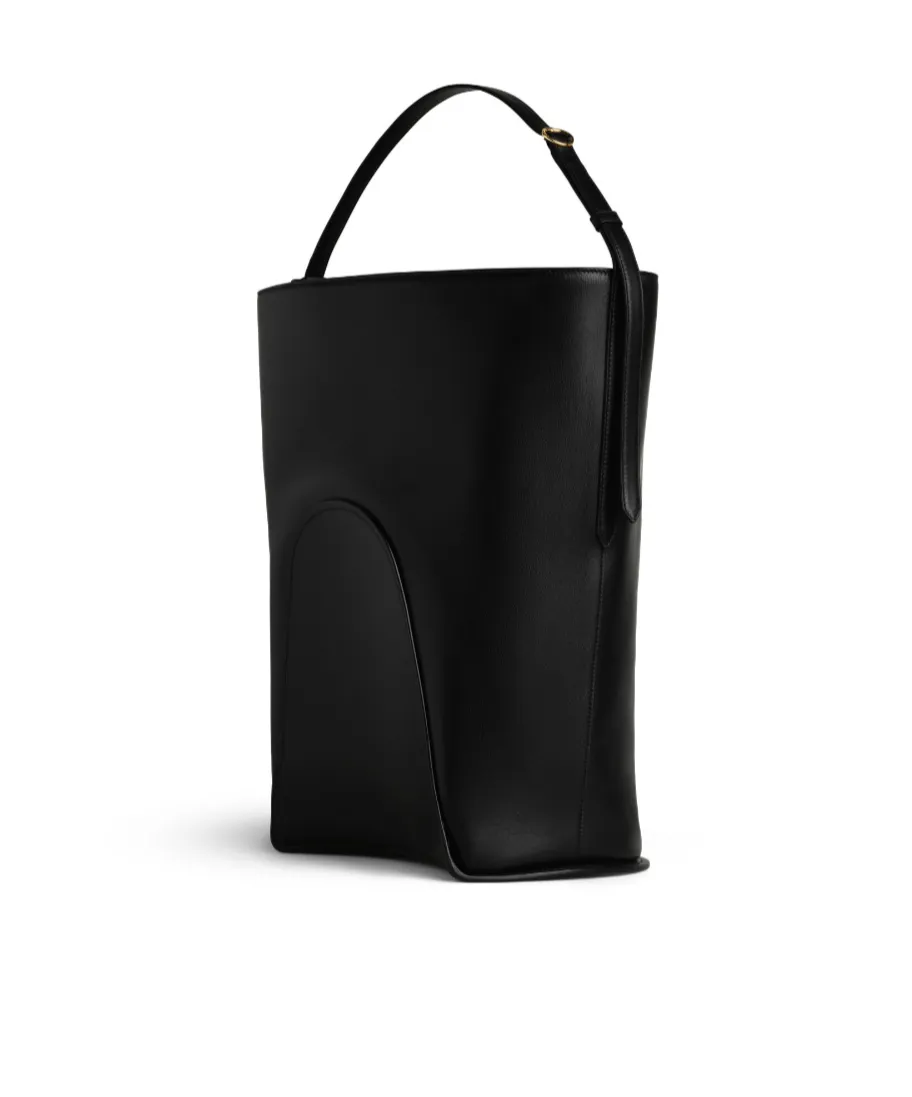 Ring-Detail Black Bucket Bag