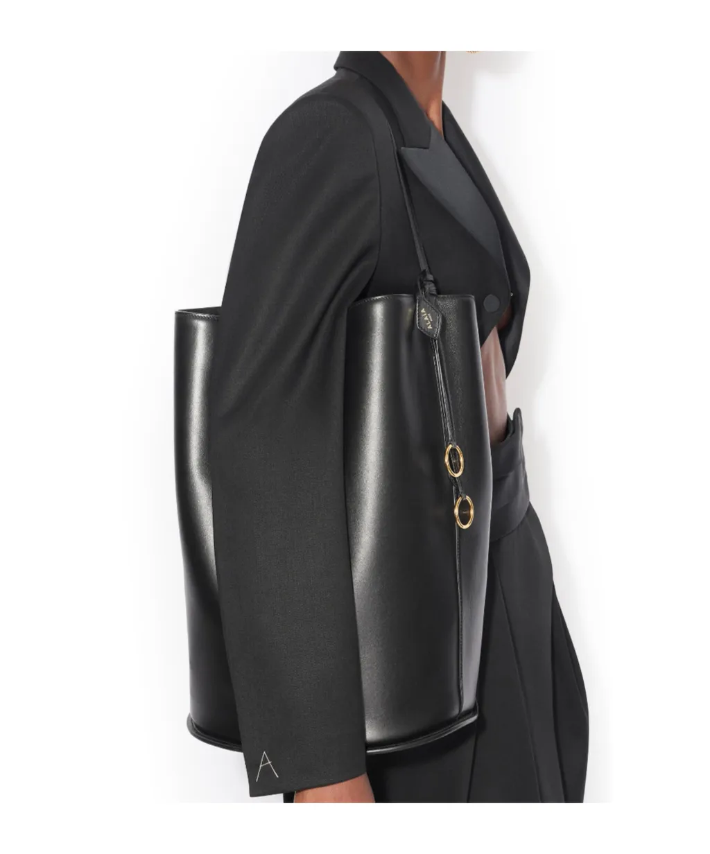 Ring-Detail Black Bucket Bag