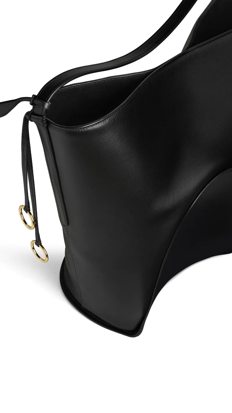 Ring-Detail Black Bucket Bag