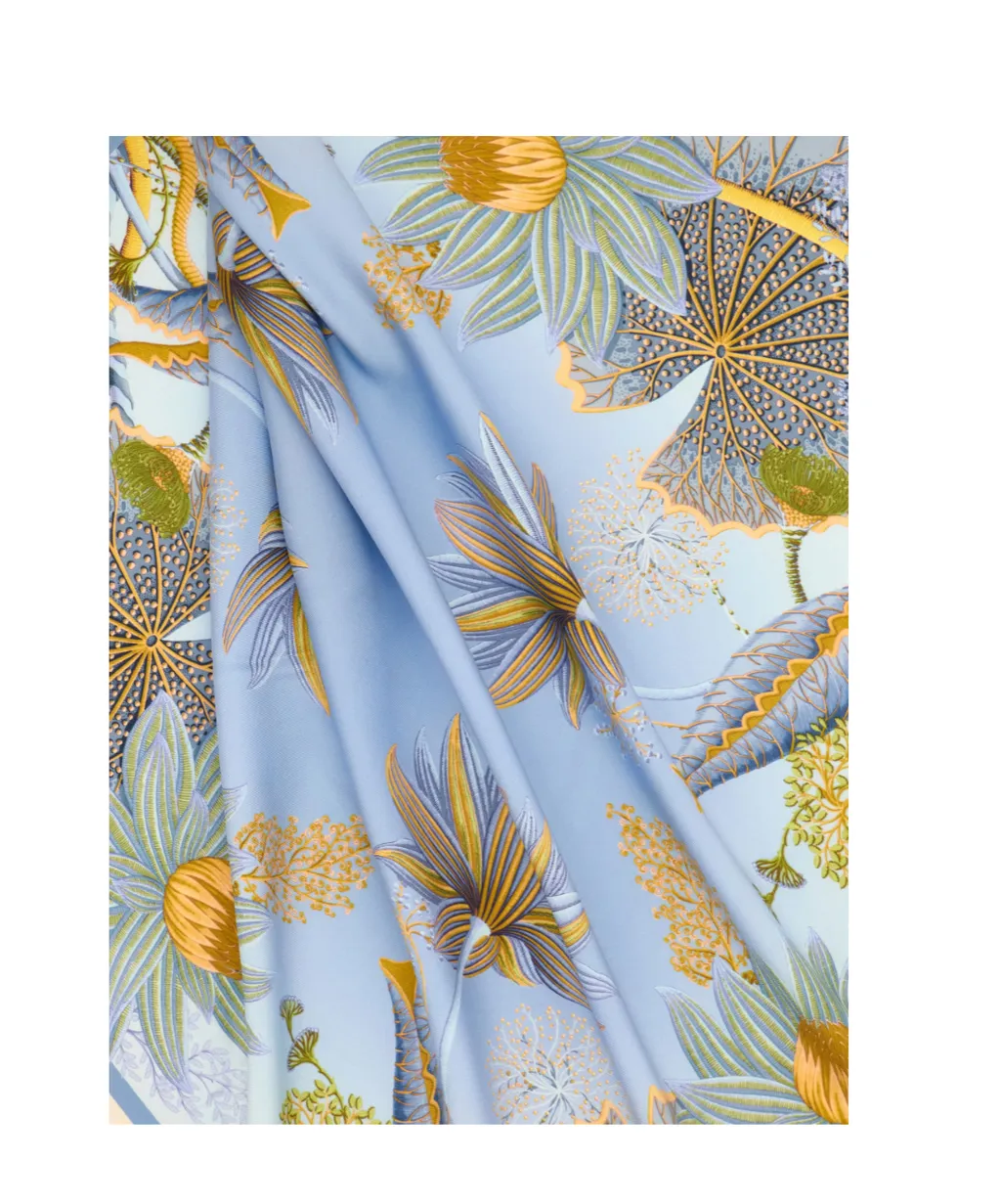 Water Lilies Print Silk Scarf