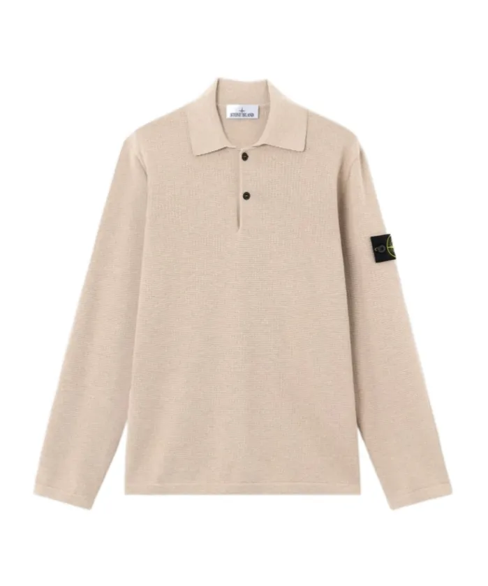 Loose-Fit Long-Sleeve Polo With Ribbed Trims