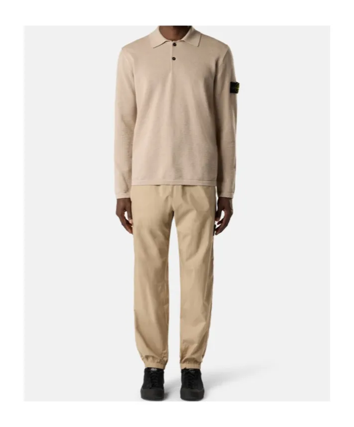Loose-Fit Long-Sleeve Polo With Ribbed Trims