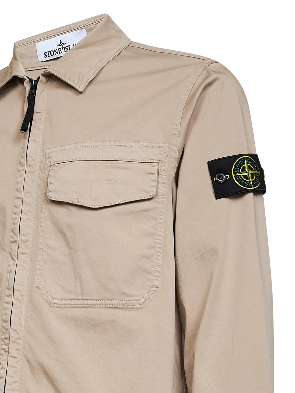 Stone Island Logo Patch Zip-Up Shirt