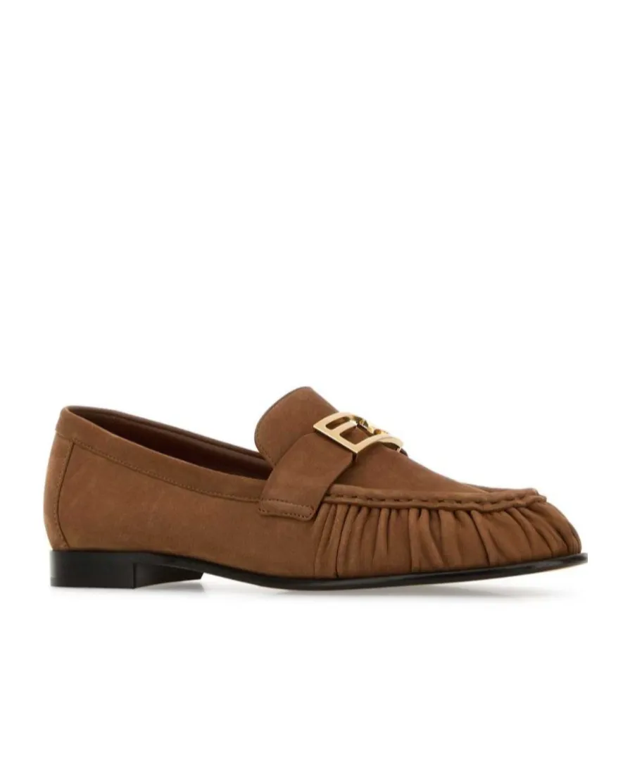Fendi Logo Plaque Gathered Slip-On Loafers