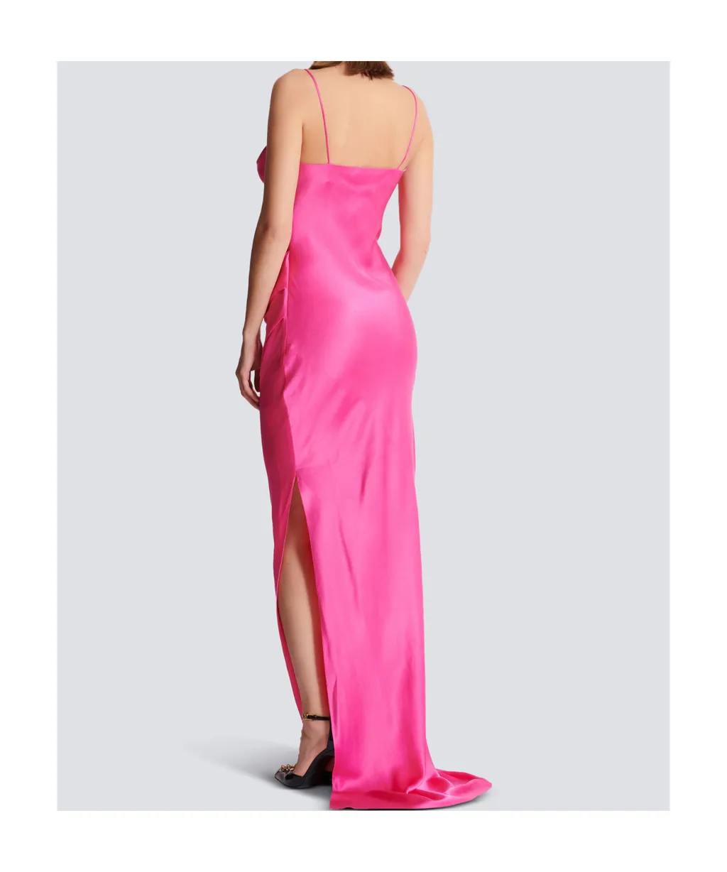 Draped Satin Slit Dress