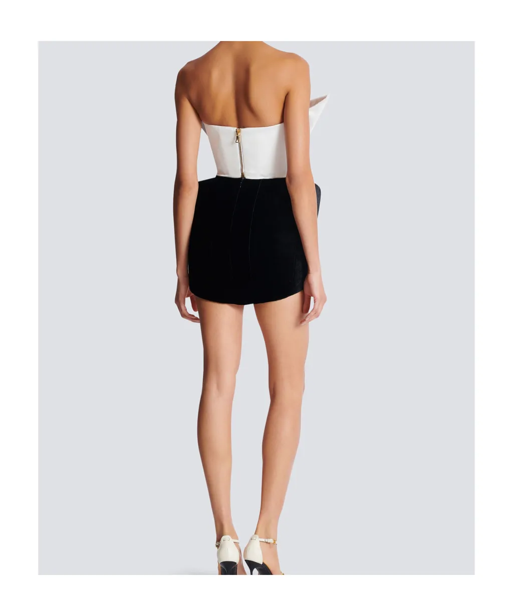 Structured Dual Fabric Strapless Dress