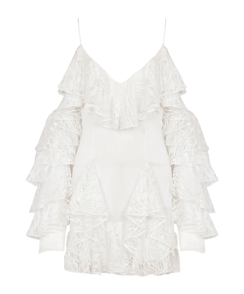 Flowing Dress With Lace Ruffles