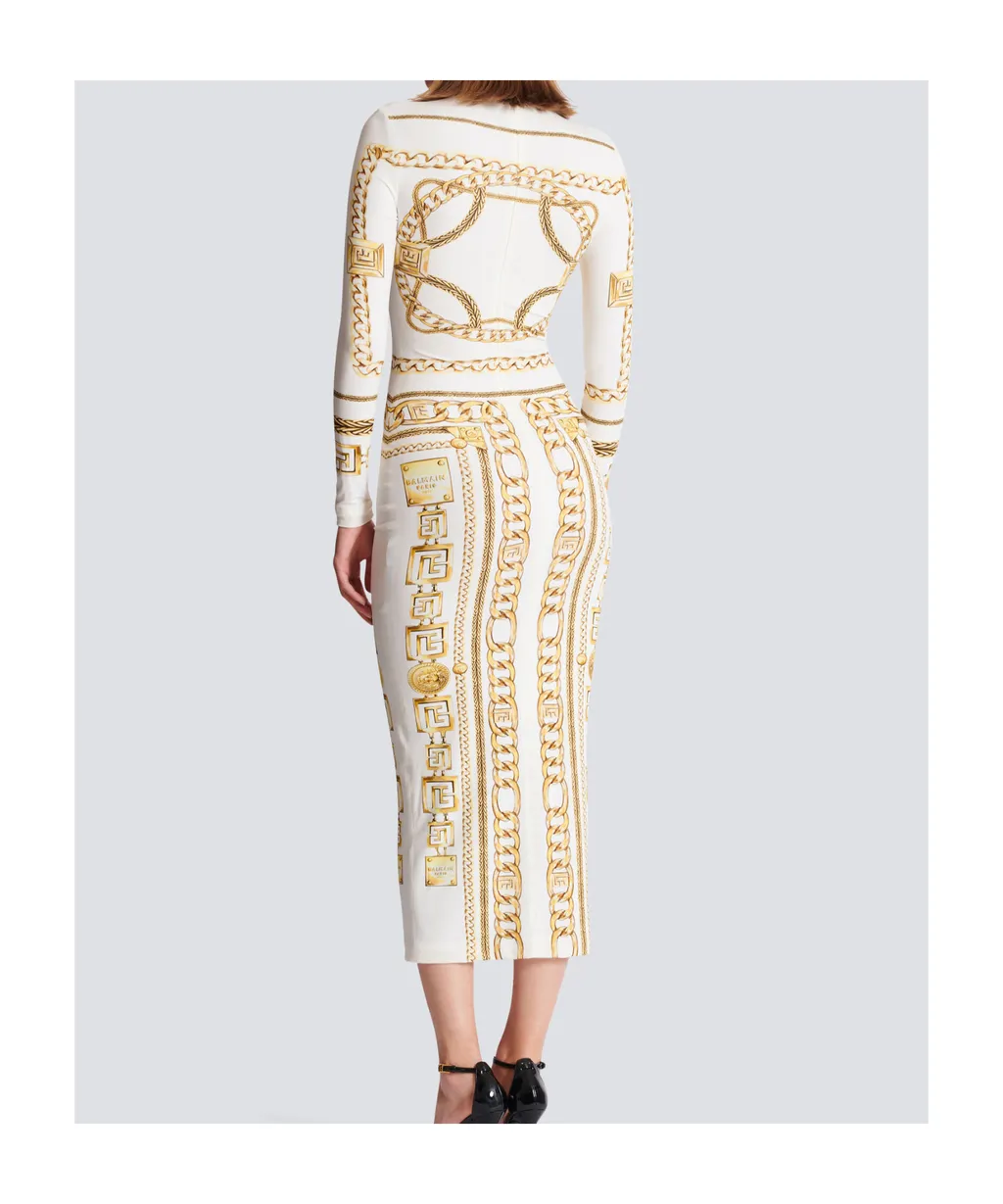 Long Printed Bodycon Dress With Balmain Foulard Pattern