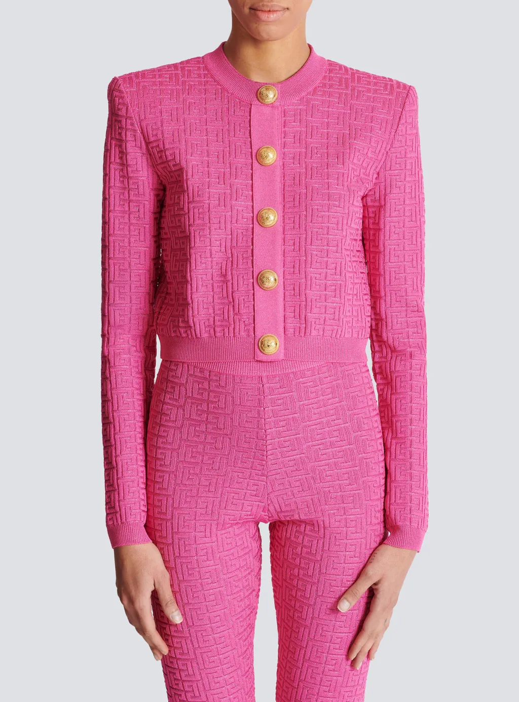 Cropped Monogrammed Knit Cardigan