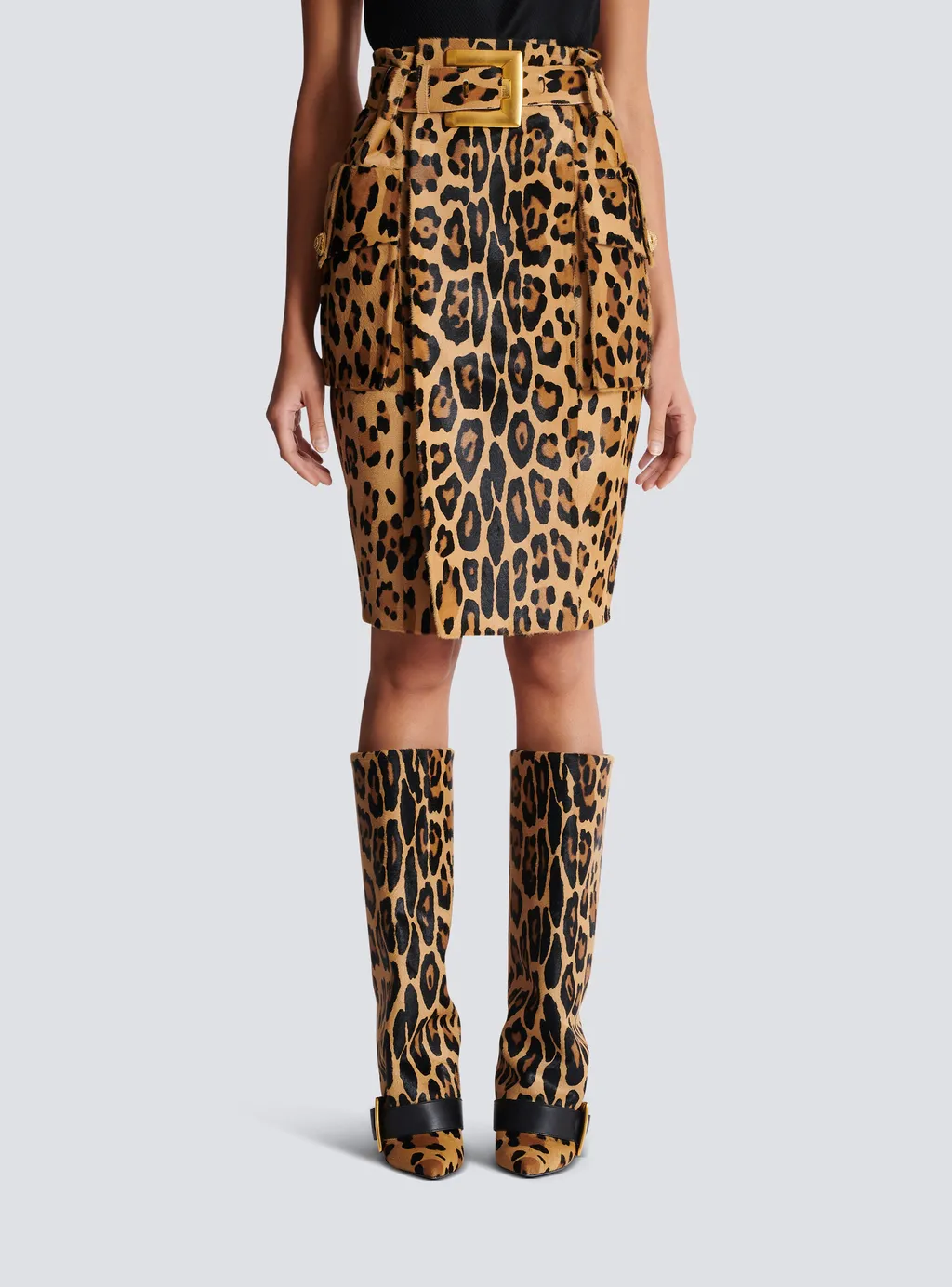 Ponyskin-Style Leather Midi Skirt With Leopard Pattern
