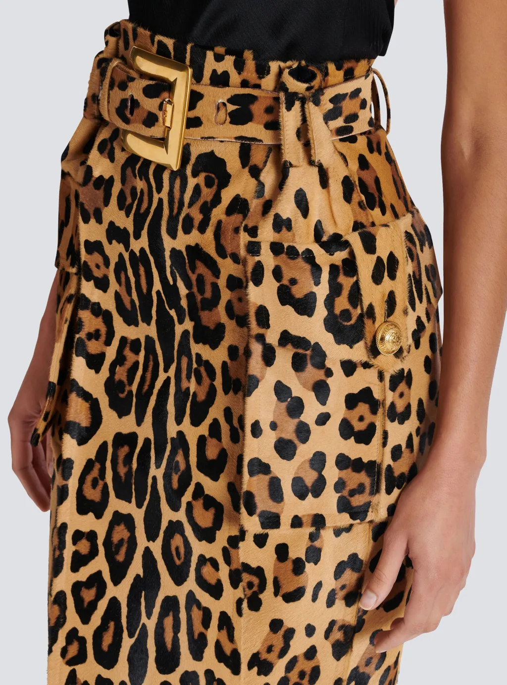 Ponyskin-Style Leather Midi Skirt With Leopard Pattern