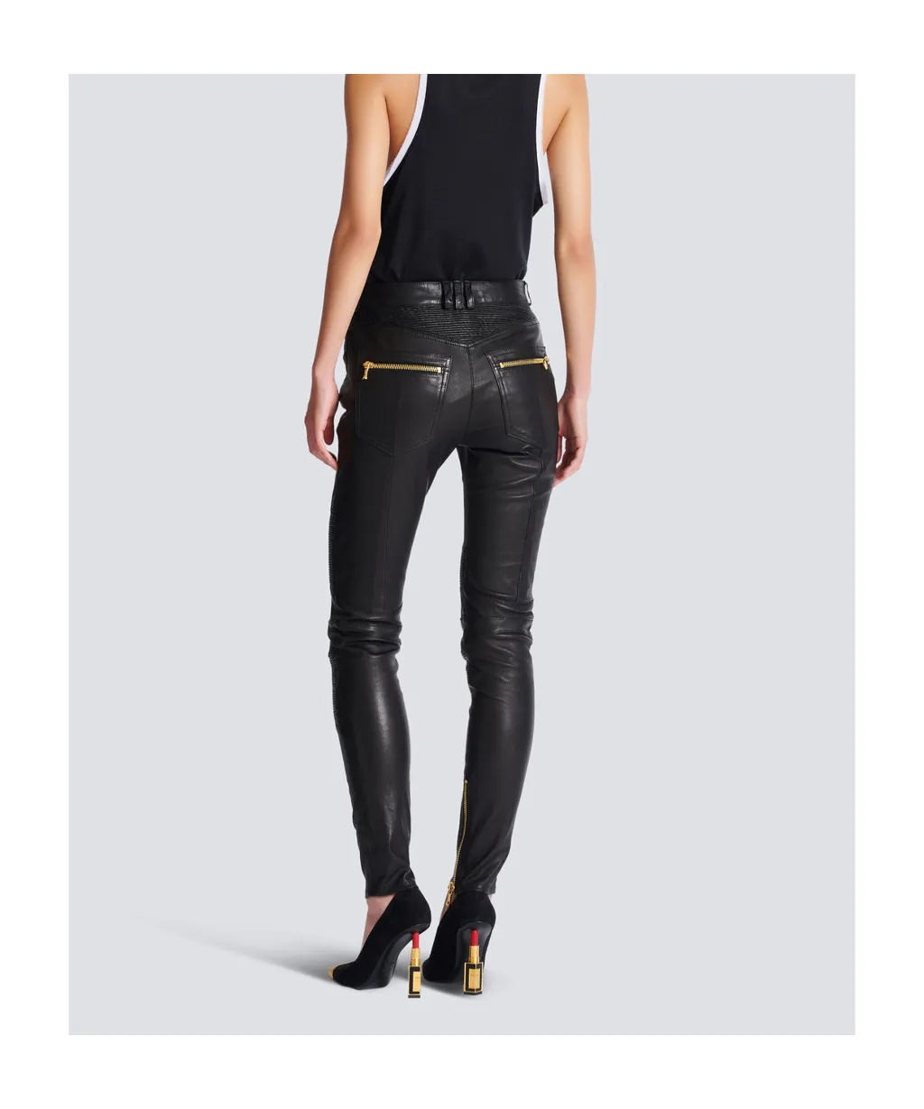 Lambskin Slim-Fit Biker Trousers