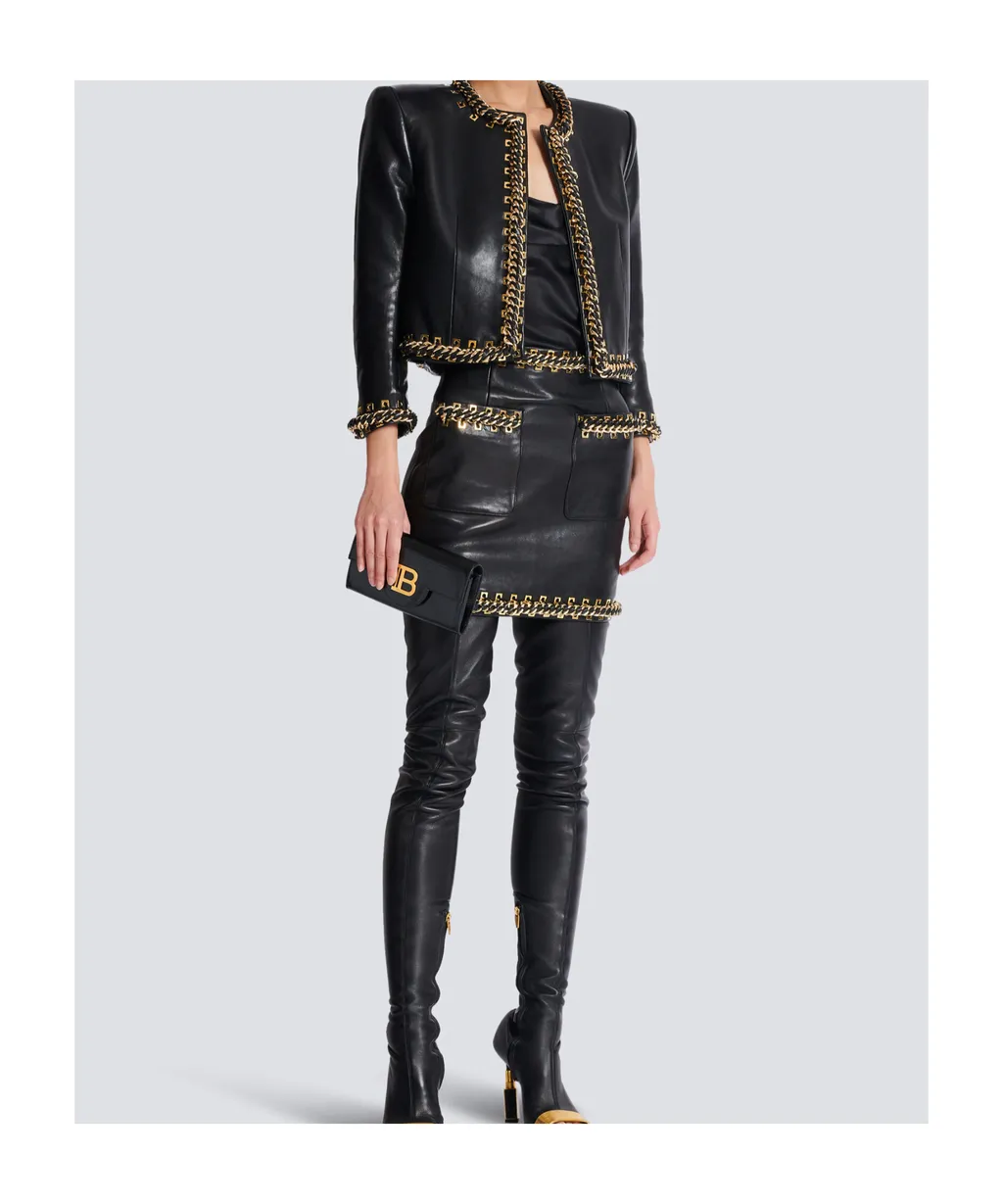 Lambskin Edge-To-Edge Jacket With Chain Trim