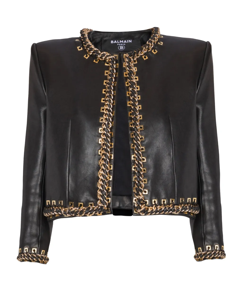 Lambskin Edge-To-Edge Jacket With Chain Trim