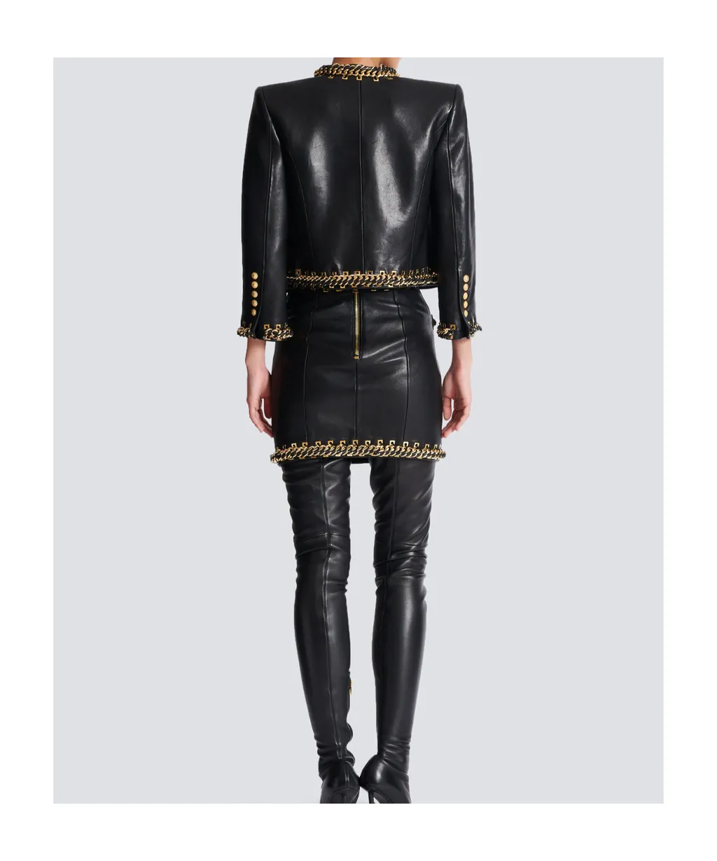 Lambskin Edge-To-Edge Jacket With Chain Trim