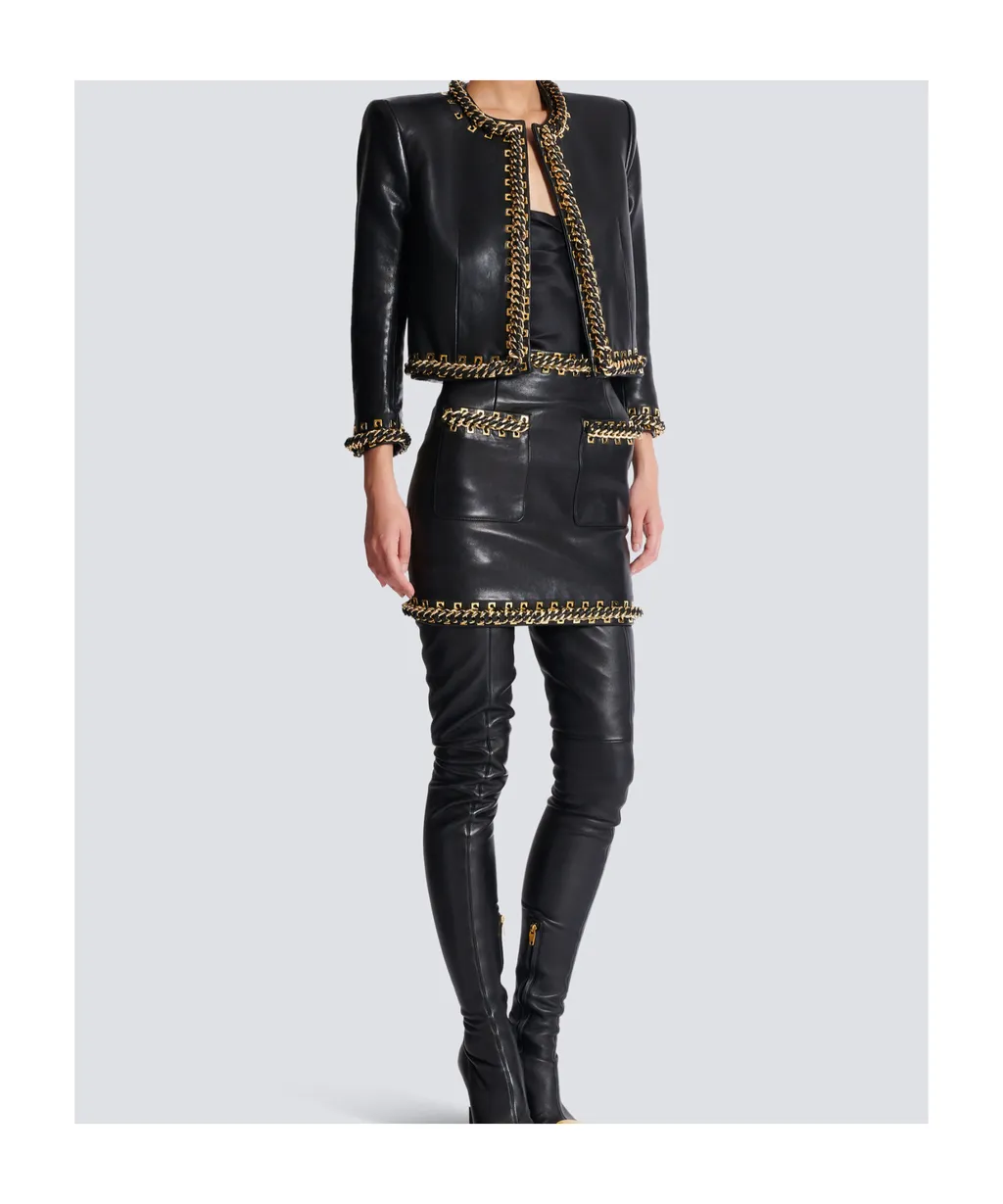 Lambskin Edge-To-Edge Jacket With Chain Trim