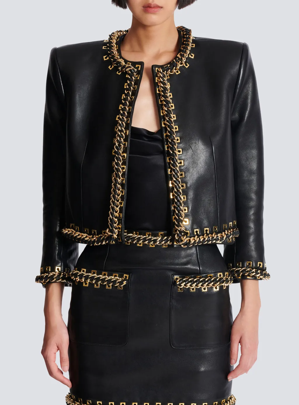 Lambskin Edge-To-Edge Jacket With Chain Trim