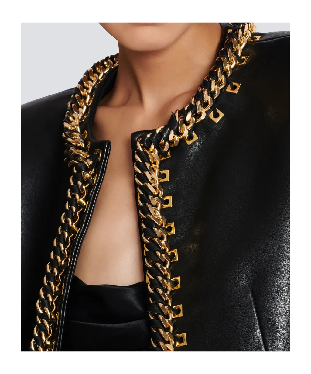Lambskin Edge-To-Edge Jacket With Chain Trim