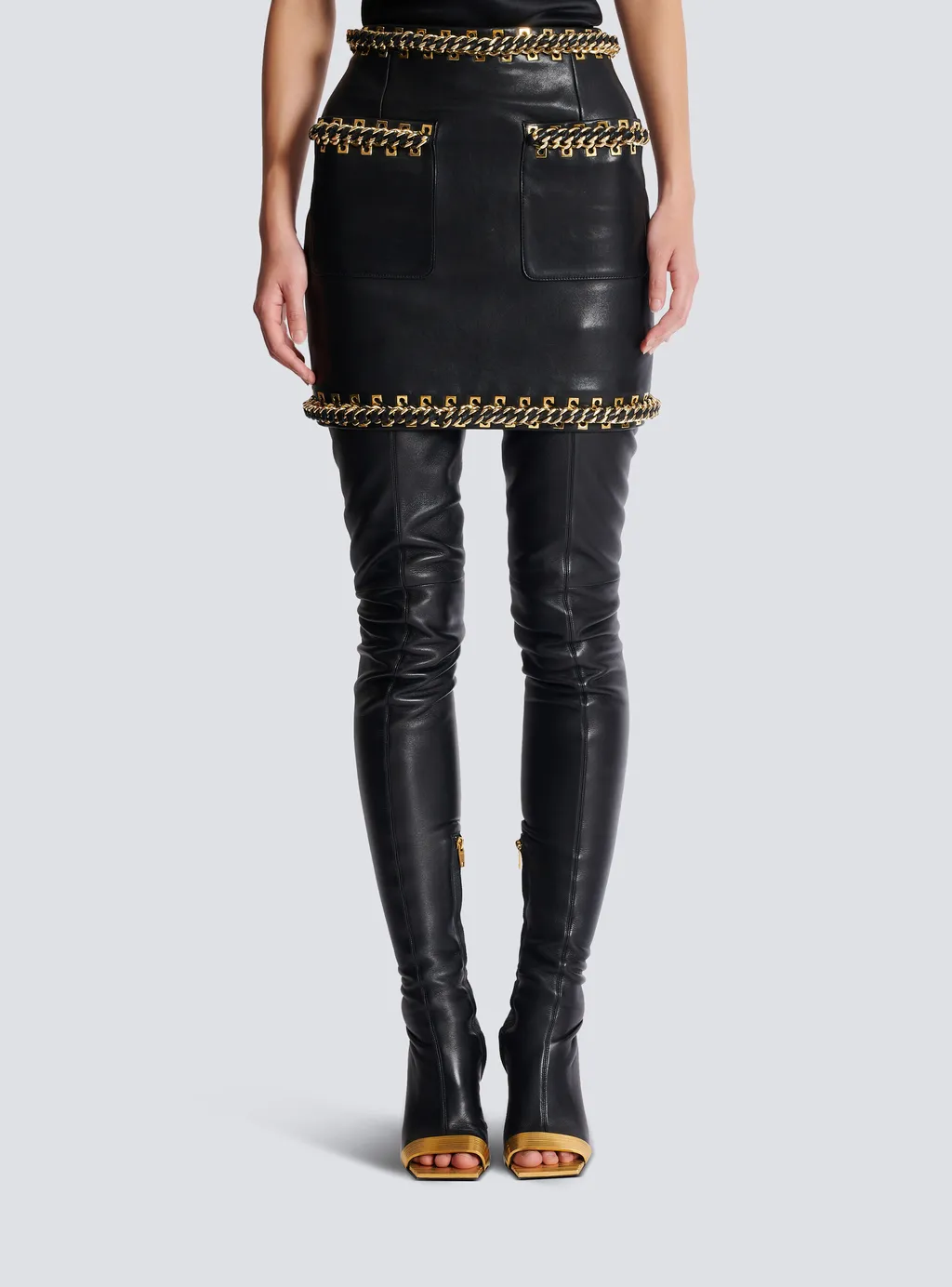 Short Lambskin Skirt With Chains