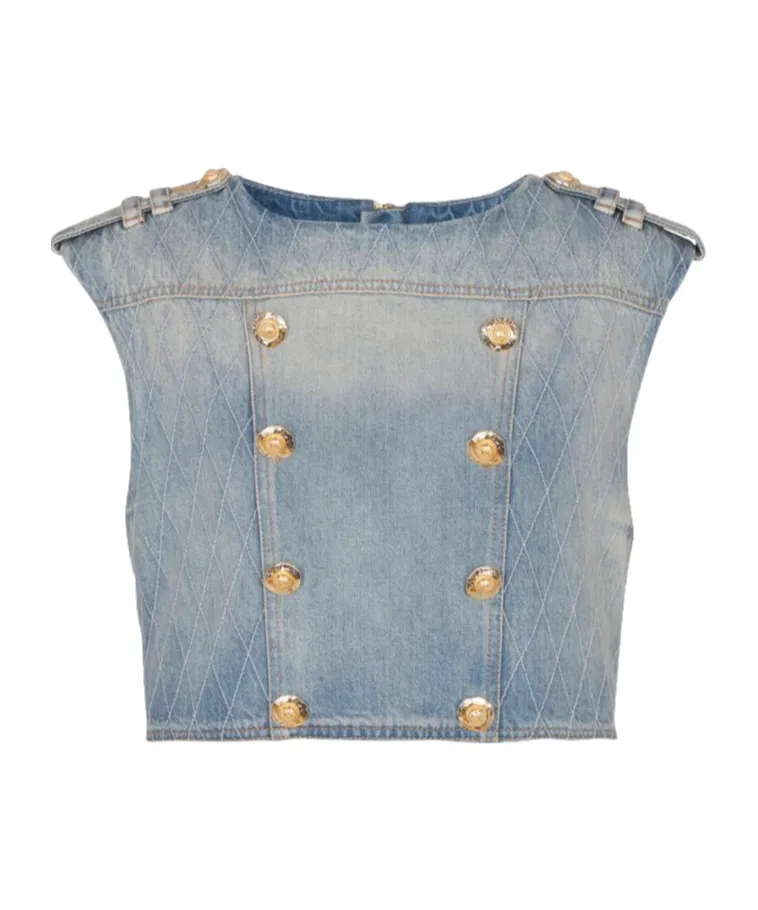 Balmain Quilted Cropped Top