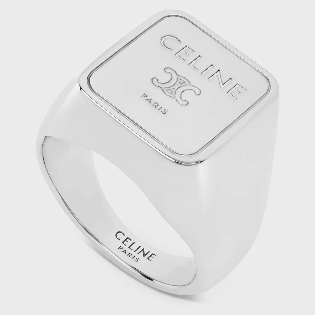 Triomphe Square Signet Ring In Brass With Rhodium Finish