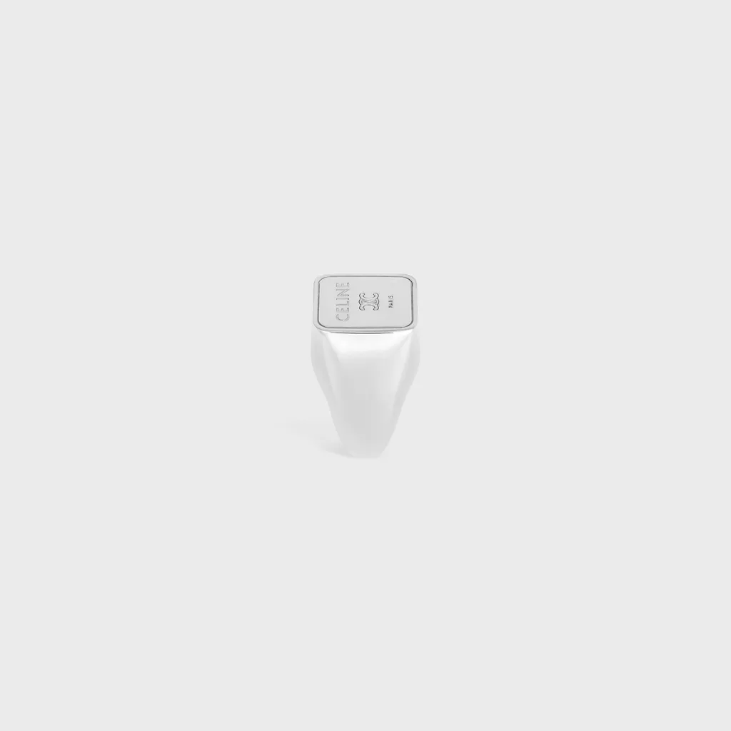 Triomphe Square Signet Ring In Brass With Rhodium Finish