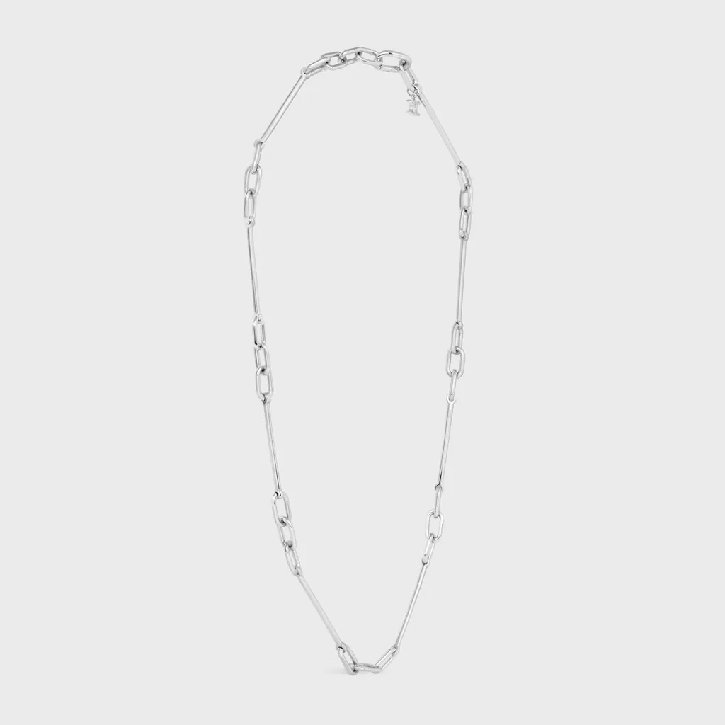 Celine Charms Thin Short Chain Necklace In Brass With Rhodium Finish