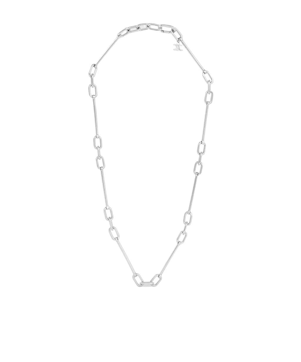 Celine Charms Thin Short Chain Necklace In Brass With Rhodium Finish