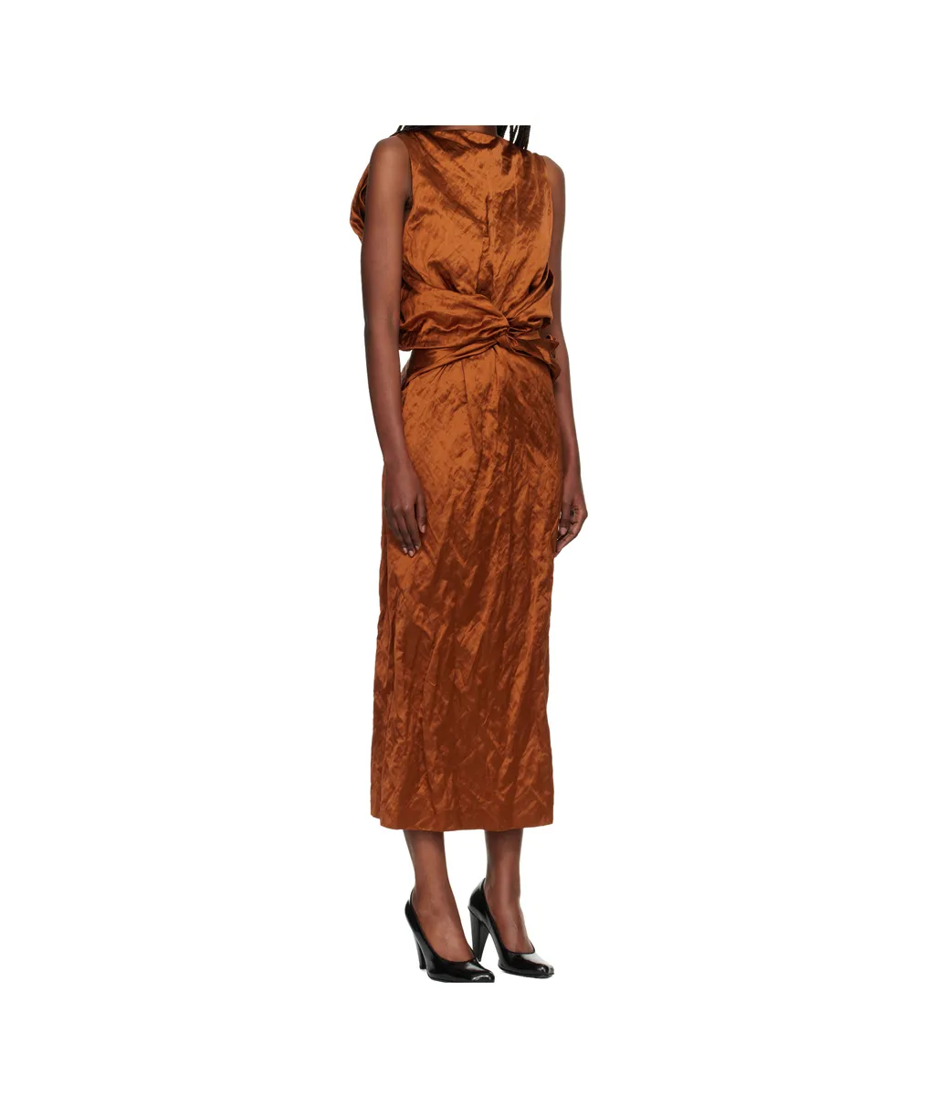 Pleated Blend Satin Long Dress
