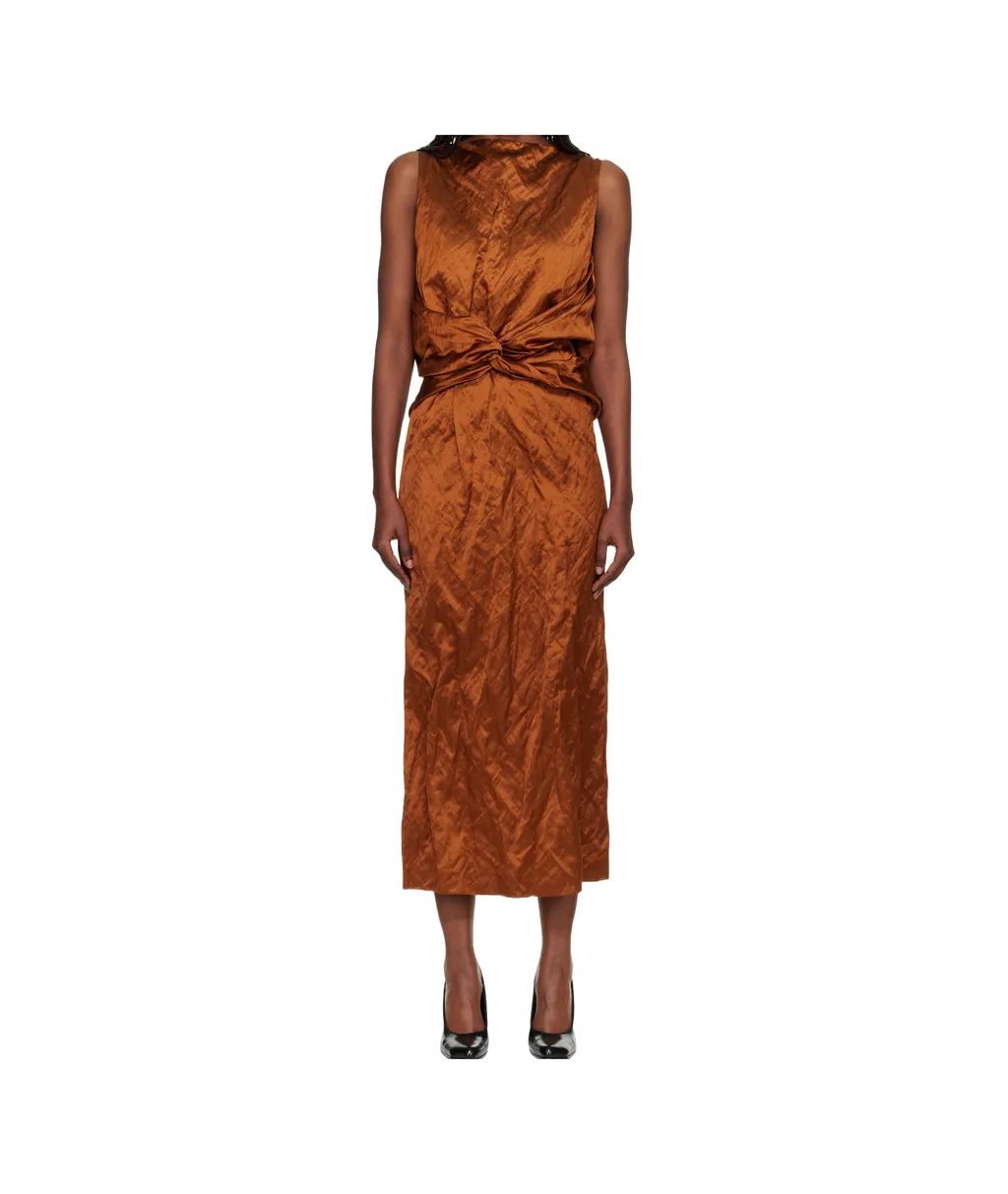 Pleated Blend Satin Long Dress