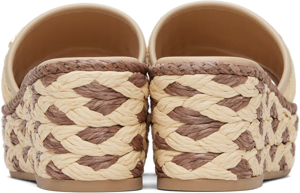 Polished Leather And Woven Faux Grass Platform Sandals