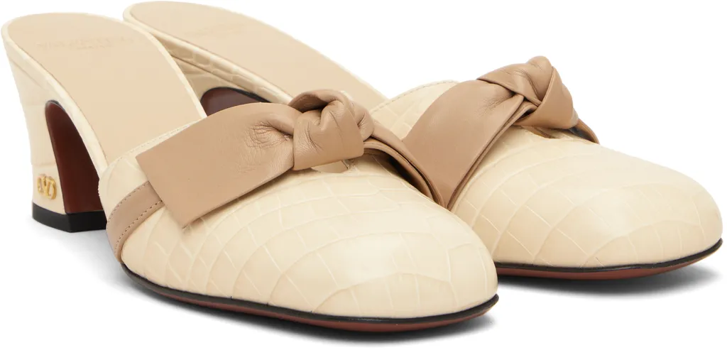 Crocodile-Embossed Leather Bow Mules